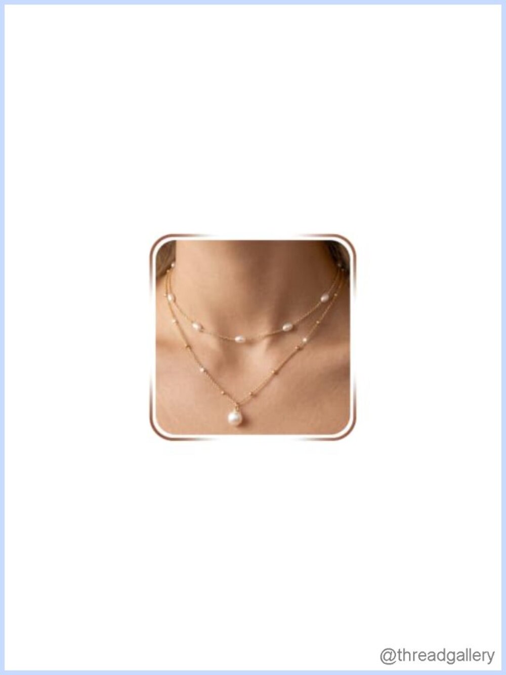 14K Gold Plated Pearl Necklace Set of 2 Layered Dainty Necklaces for Women